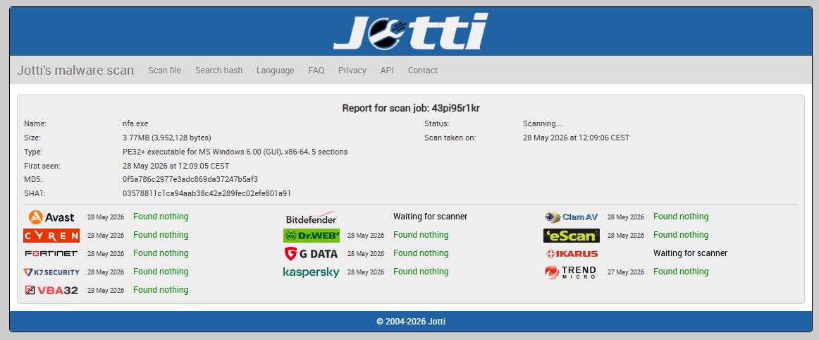 VirusTotal scan result 2