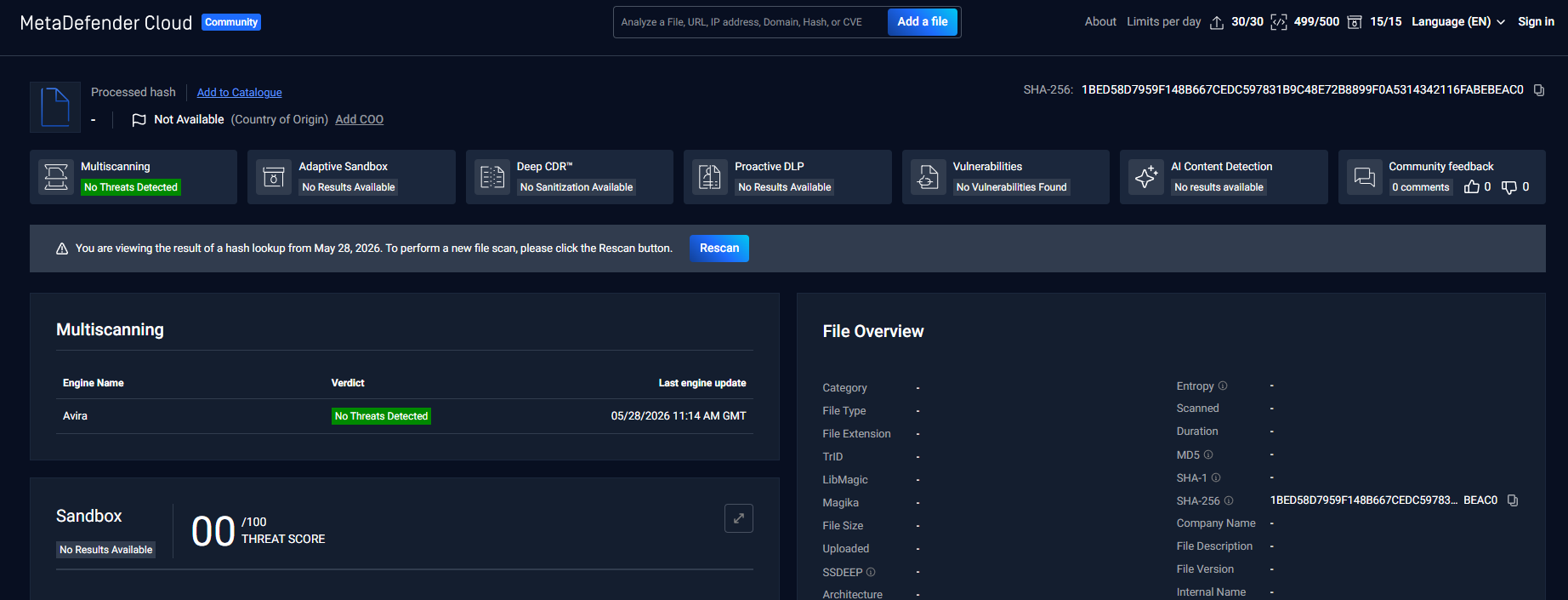 VirusTotal scan result 3